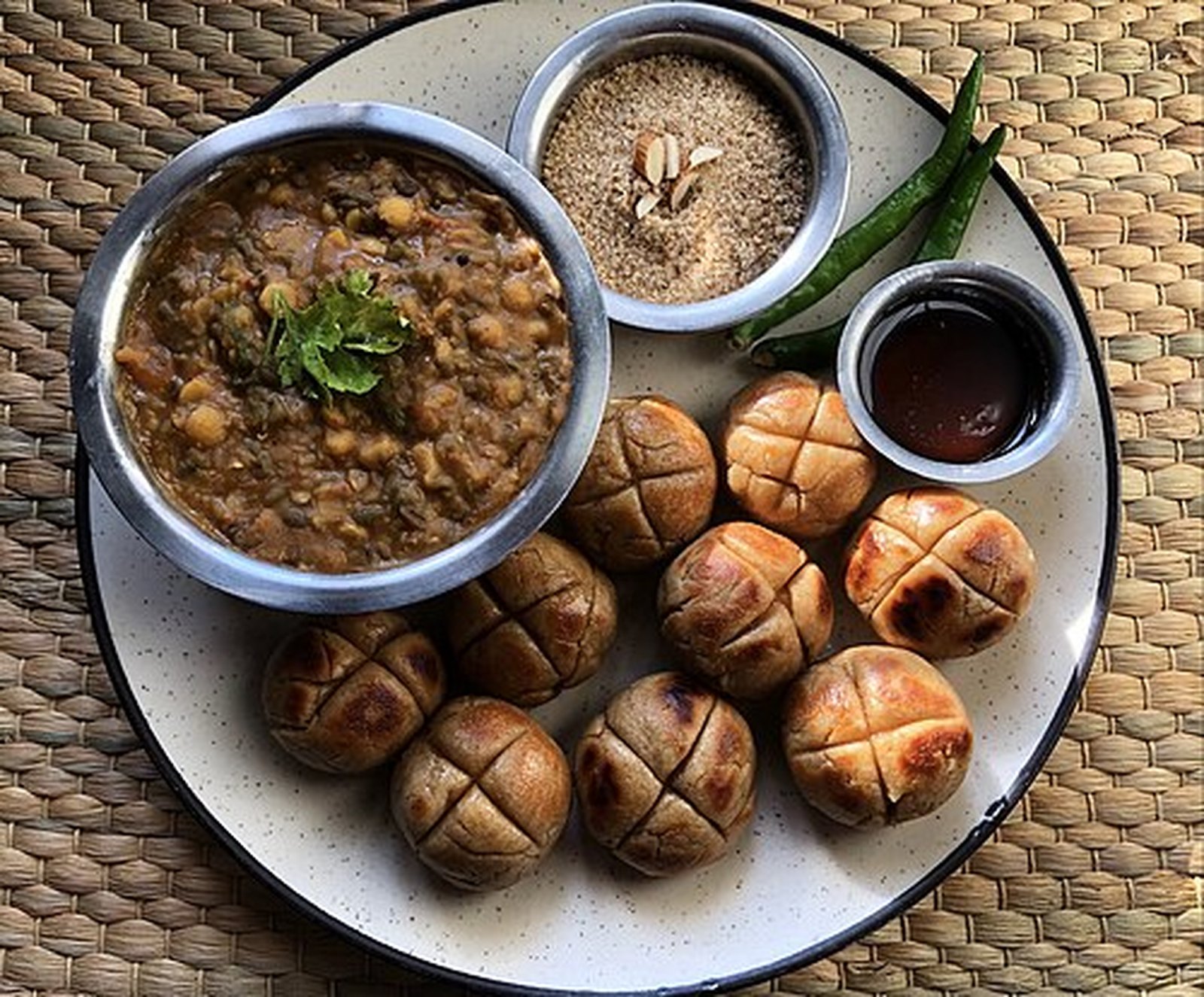 Plate of dal baati churma, the classic Rajasthani warrior meal