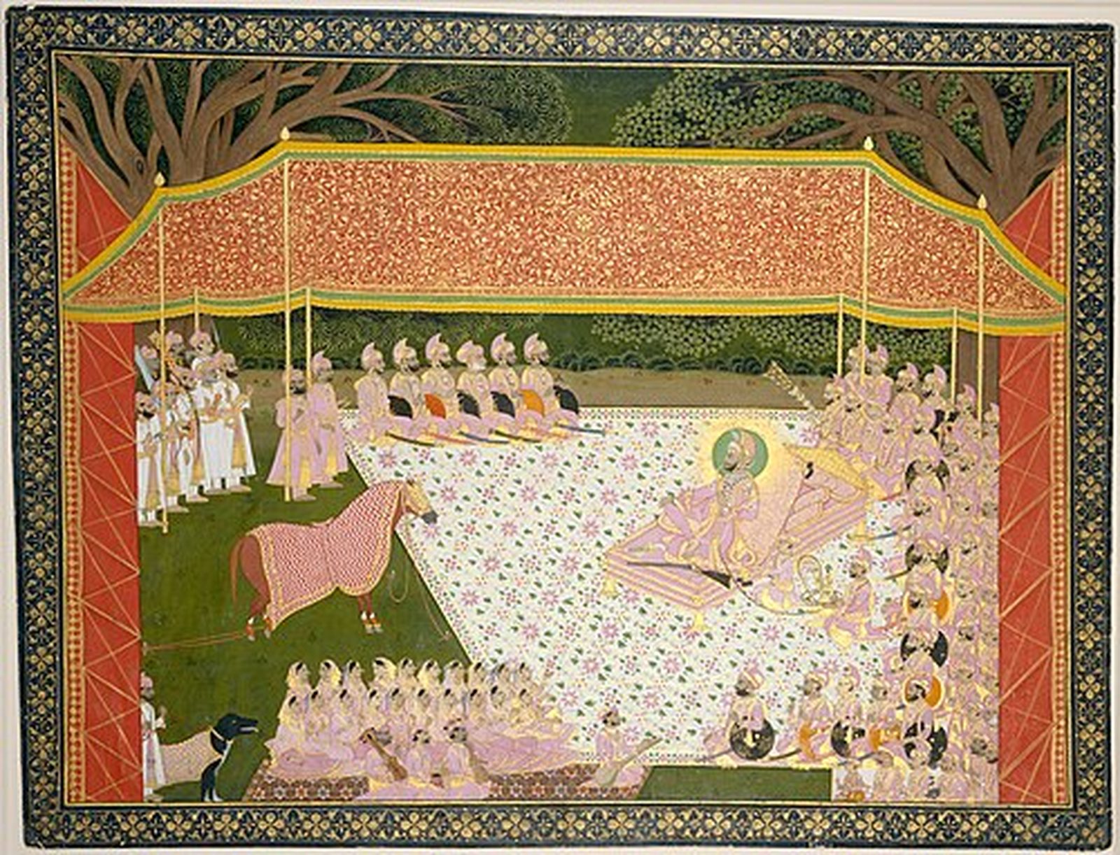 Maharana Sarup Singh inspects a prize stallion, Mewar painting