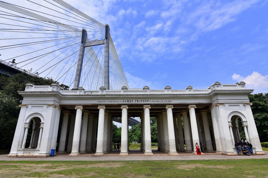 The Palladian Prinsep Memorial at Prinsep Ghat with Vidyasagar Setu behind it