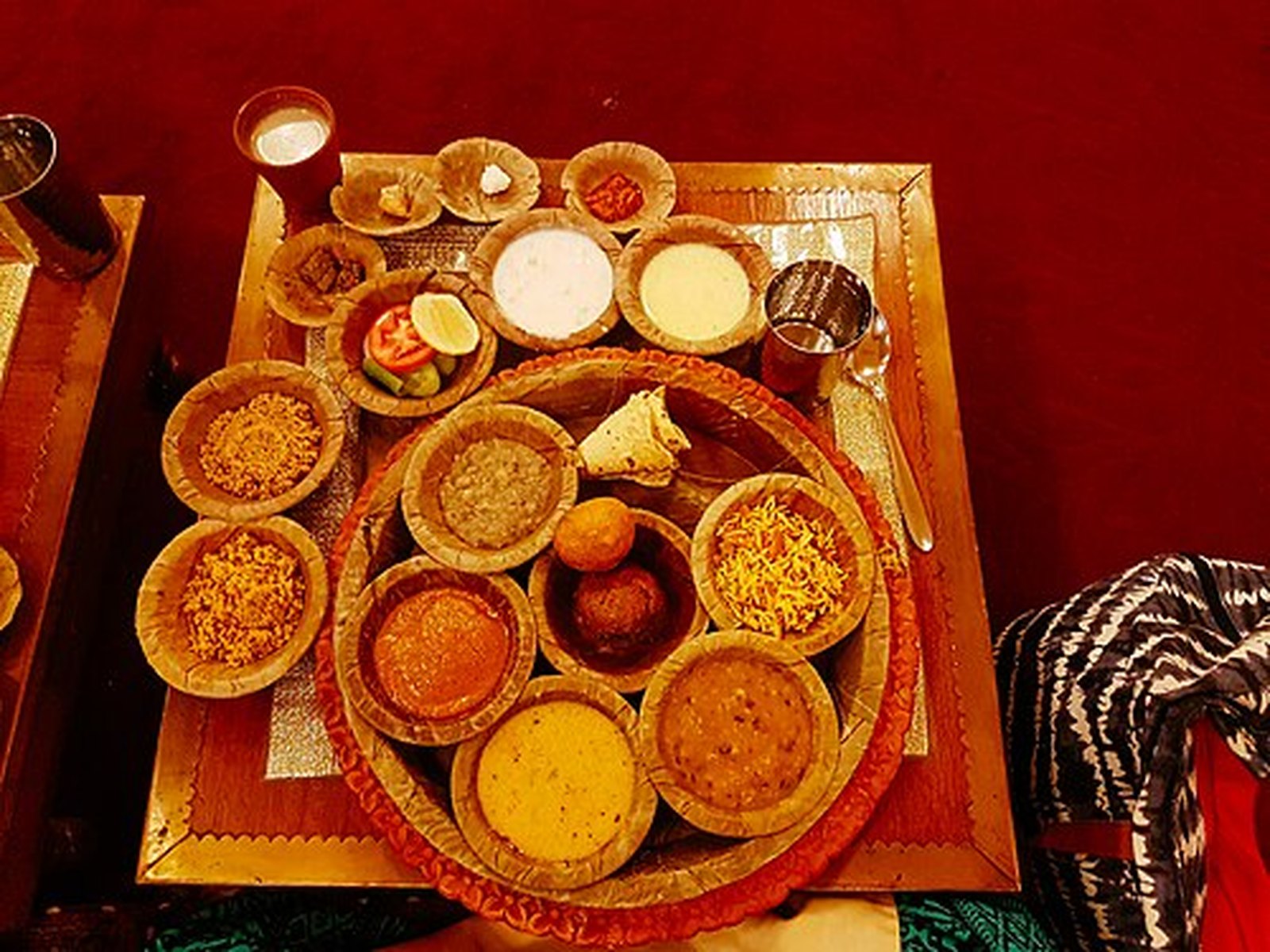 Traditional Rajasthani thali with many small bowls