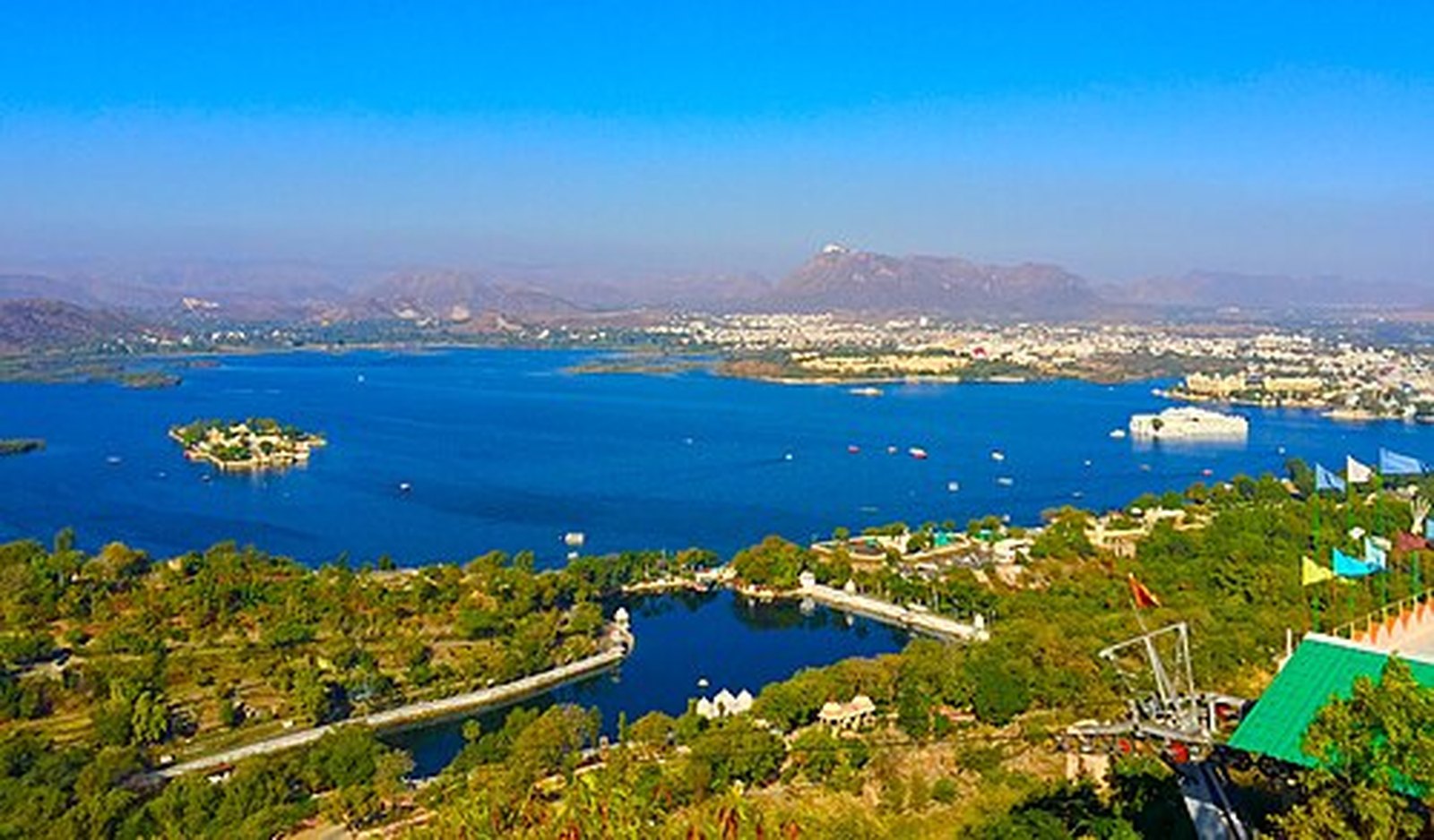 Panorama of Udaipur and Lake Pichola from the hills near Doodh Talai