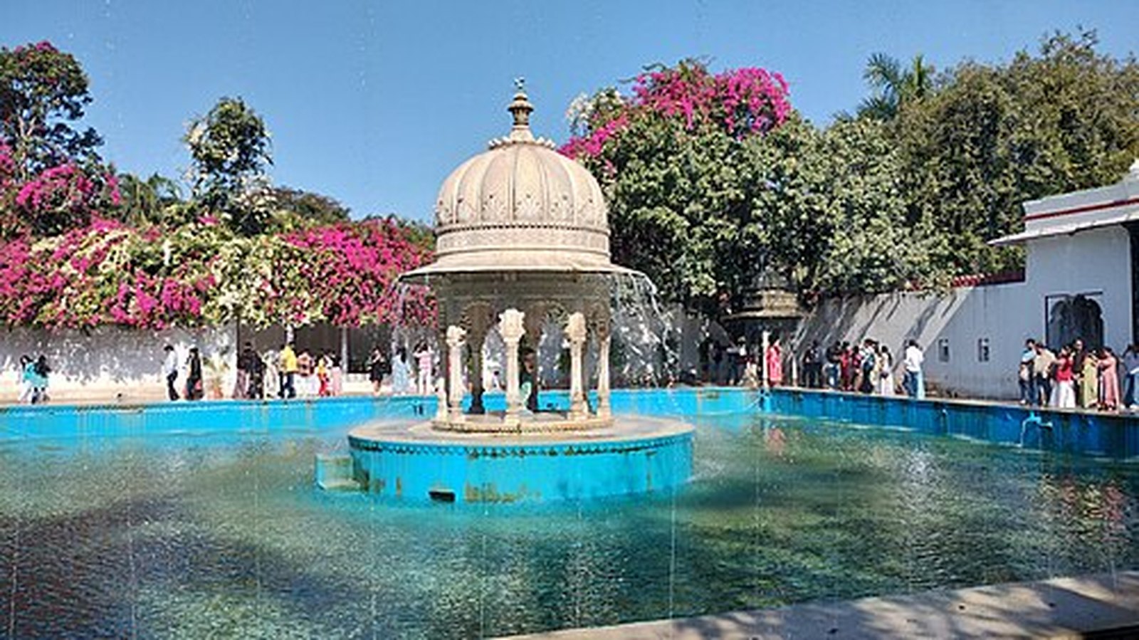 Marble kiosk fountain and lotus pool at Saheliyon Ki Bari garden, Udaipur