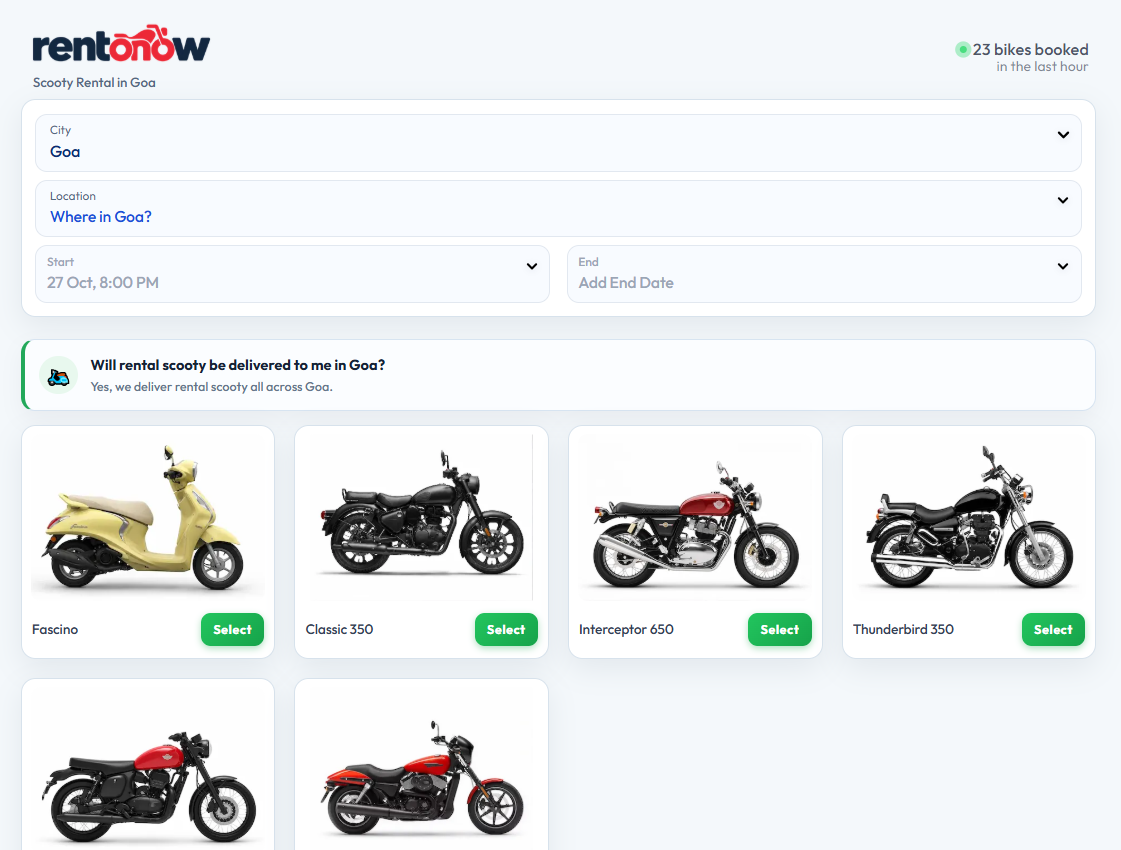 Bike & Scooty Rentals in Goa | Rentonow